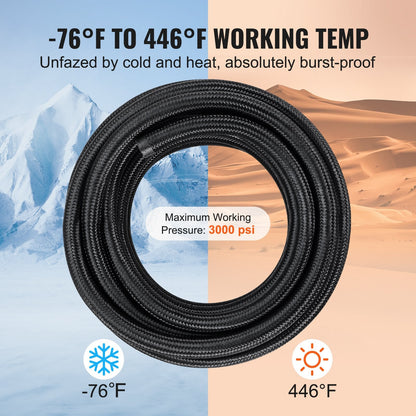 6AN Fuel Line Kit, 7.62m Braided PTFE Hose with Fittings, E85/Oil/Gas/Diesel
