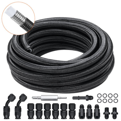 VEVOR 6AN Fuel Line Kit, 7.62 m Fuel Hose Kit, Nylon Stainless Steel Braided PTFE