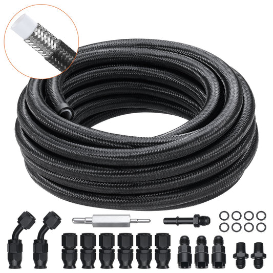 VEVOR 6AN Fuel Line Kit, 7.62 m Fuel Hose Kit, Nylon Stainless Steel Braided PTFE