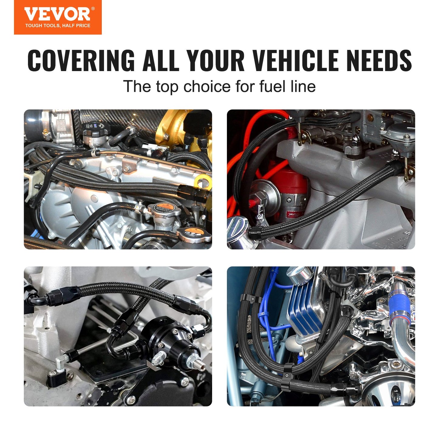 VEVOR 10AN Fuel Line Kit, 3.05 m Fuel Hose Kit, 1.4 cm Nylon Stainless Steel Braided