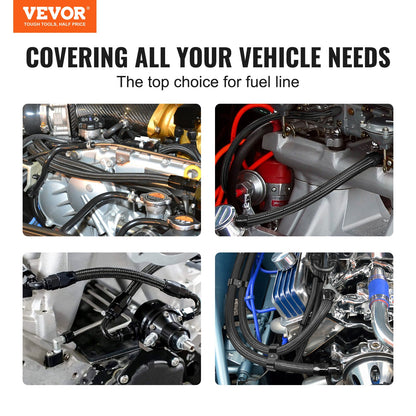 VEVOR 10AN Fuel Line Kit, 3.05 m Fuel Hose Kit, 1.4 cm Nylon Stainless Steel Braided