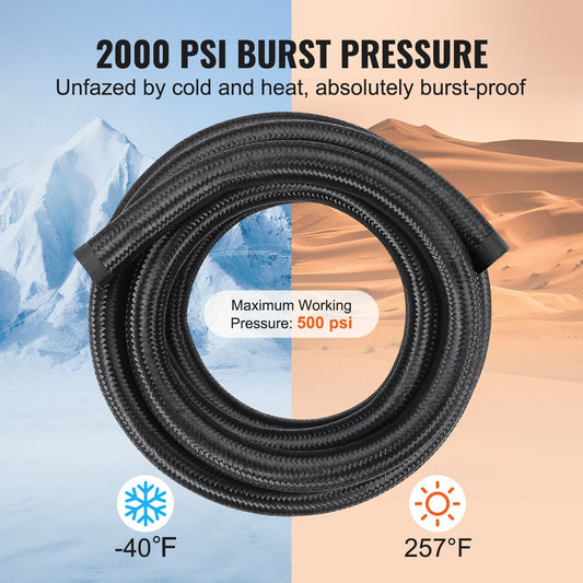 3.05 m 10AN Fuel Hose Kit, 1.4 cm Nylon Braided with 7 Fittings, Black