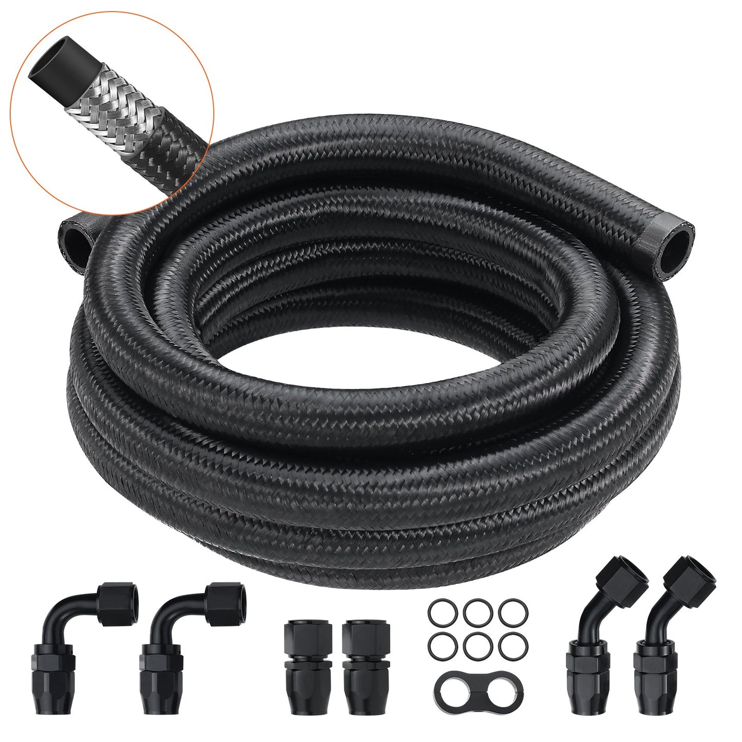 VEVOR 10AN Fuel Line Kit, 3.05 m Fuel Hose Kit, 1.4 cm Nylon Stainless Steel Braided