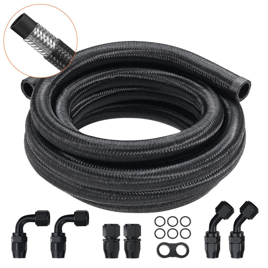 VEVOR 10AN Fuel Line Kit, 3.05 m Fuel Hose Kit, 1.4 cm Nylon Stainless Steel Braided