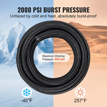 20-Foot 6AN Fuel Line Kit, Nylon-Braided Stainless Steel with 12 Fittings