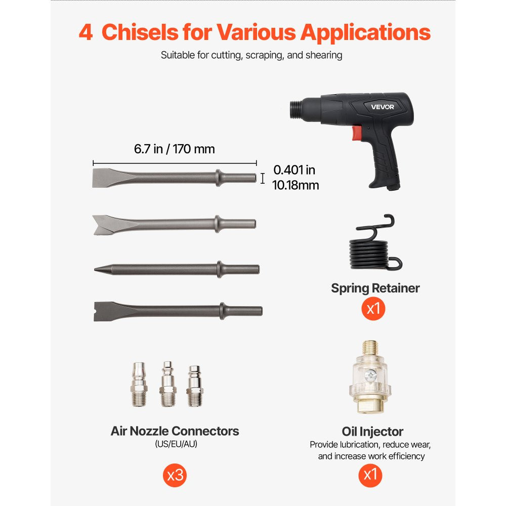 Air Hammer 2500-2700 BPM Pneumatic Hammer Air Hammer Kit with 4 Chisels