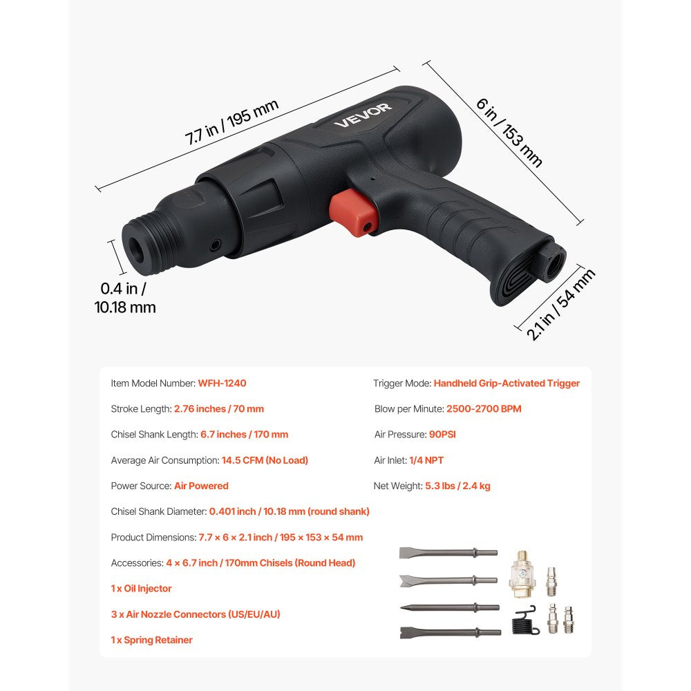 Air Hammer 2500-2700 BPM Pneumatic Hammer Air Hammer Kit with 4 Chisels