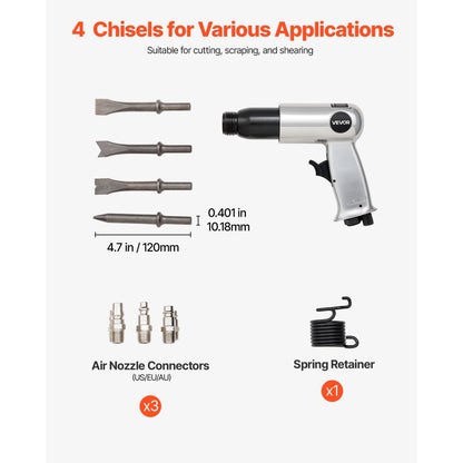 Air Hammer 3500 BPM 12 CFM Pneumatic Hammer Air Hammer Kit with 4 Chisels