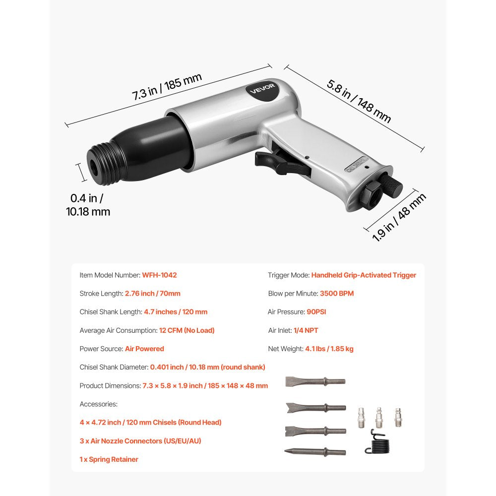Air Hammer 3500 BPM 12 CFM Pneumatic Hammer Air Hammer Kit with 4 Chisels