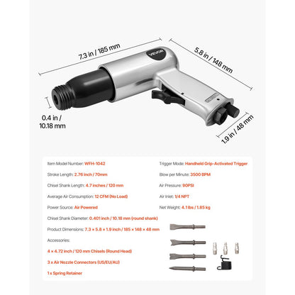 Air Hammer 3500 BPM 12 CFM Pneumatic Hammer Air Hammer Kit with 4 Chisels