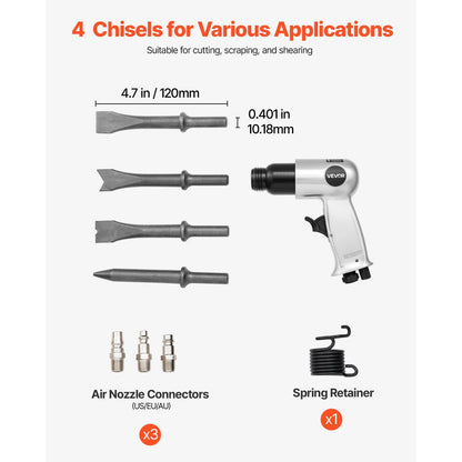 Air Hammer 4500 BPM 11 CFM Pneumatic Hammer Air Hammer Kit with 4 Chisels