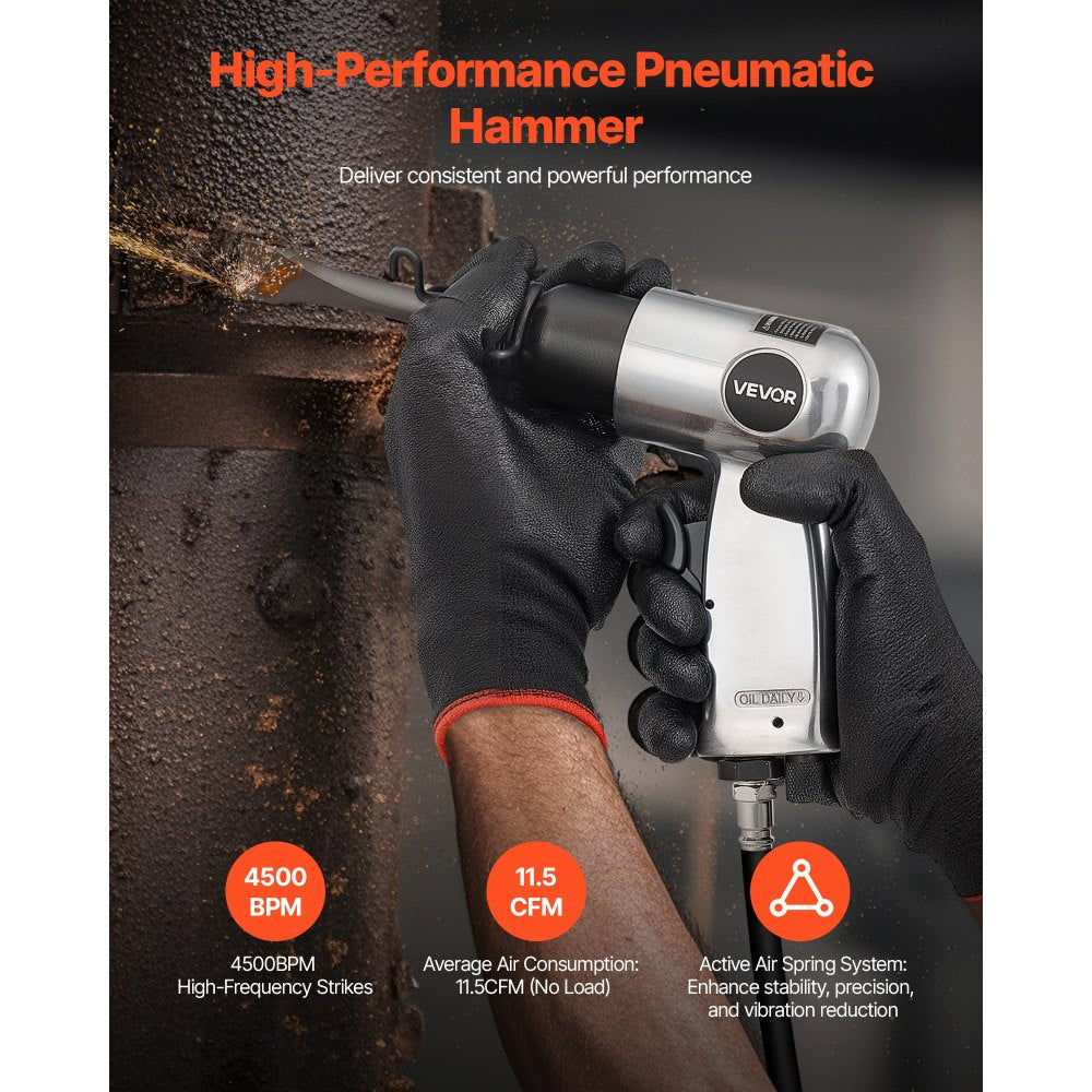 Air Hammer 4500BPM Pneumatic Hammer with Air Needle Scaler & 4 Chisels