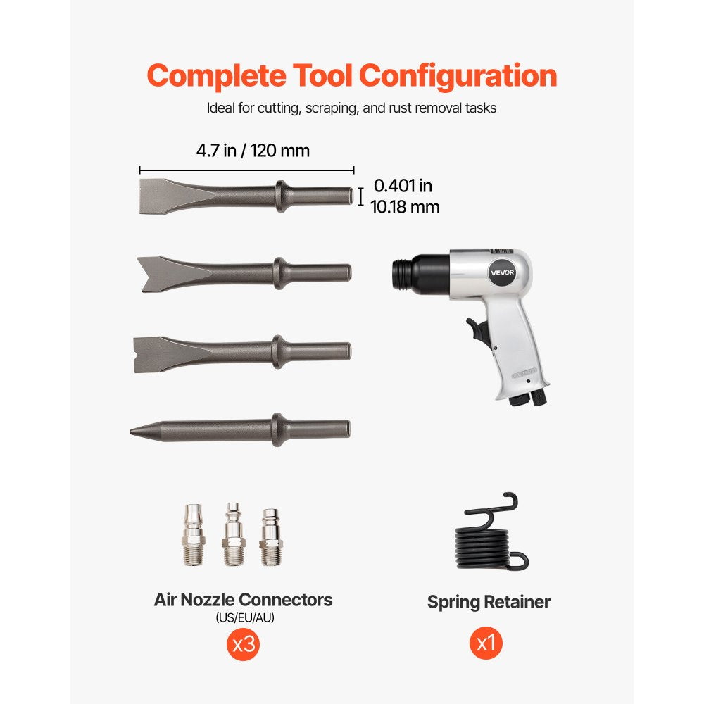 Air Hammer 4500BPM Pneumatic Hammer with Air Needle Scaler & 4 Chisels