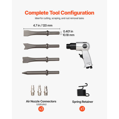 Air Hammer 4500BPM Pneumatic Hammer with Air Needle Scaler & 4 Chisels