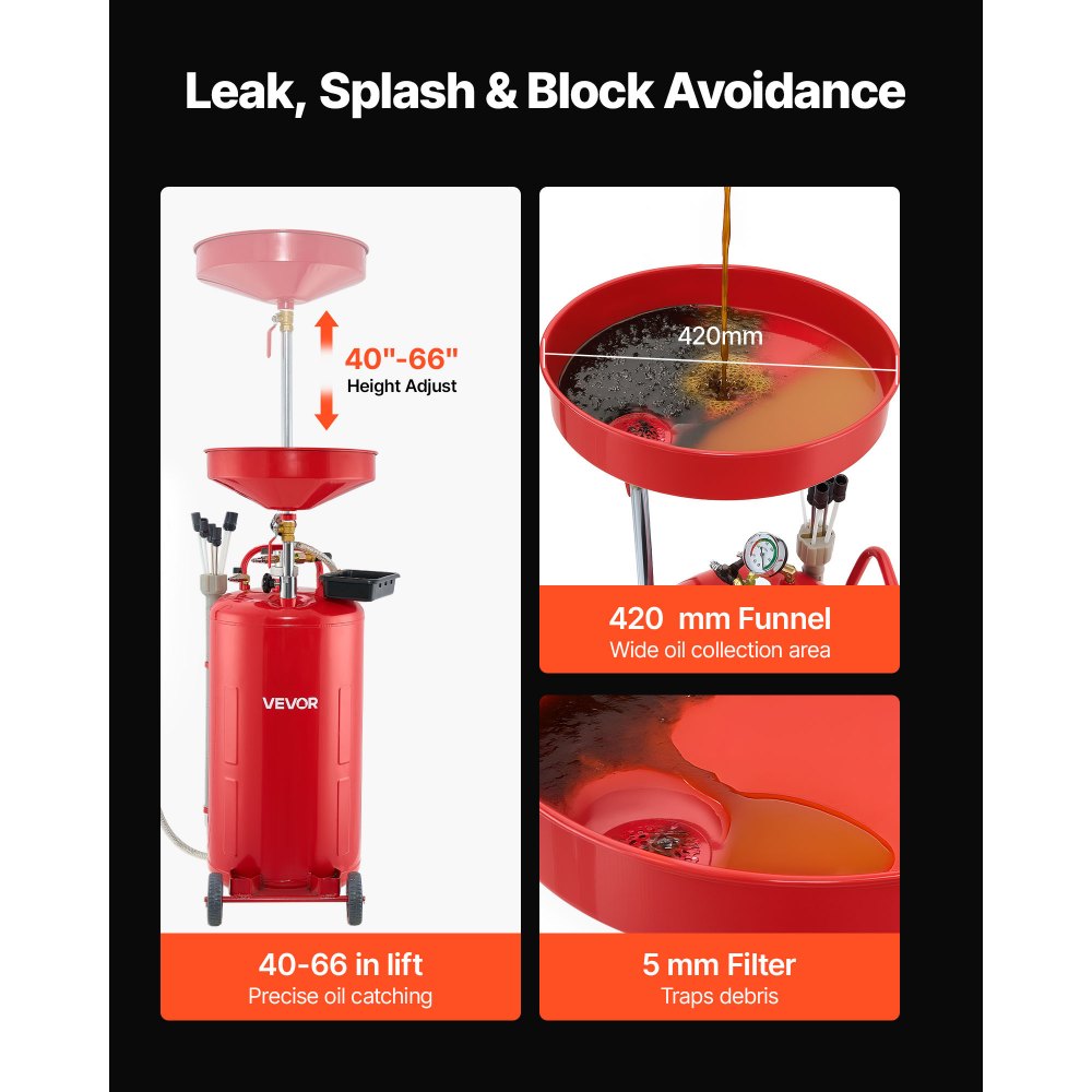 Waste Oil Drain Tank 79.5L Air Operated Portable Oil Drainer