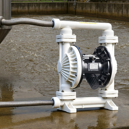 Air Operated Double Diaphragm Pump, 94.64 LPM Max, Standard Inlet & Outlet Air Pneumatic Waste Oil Transfer Pump, Polypropylene Body, Dual Diaphragms, for Diesel, Grease, Kerosene, Gasoline