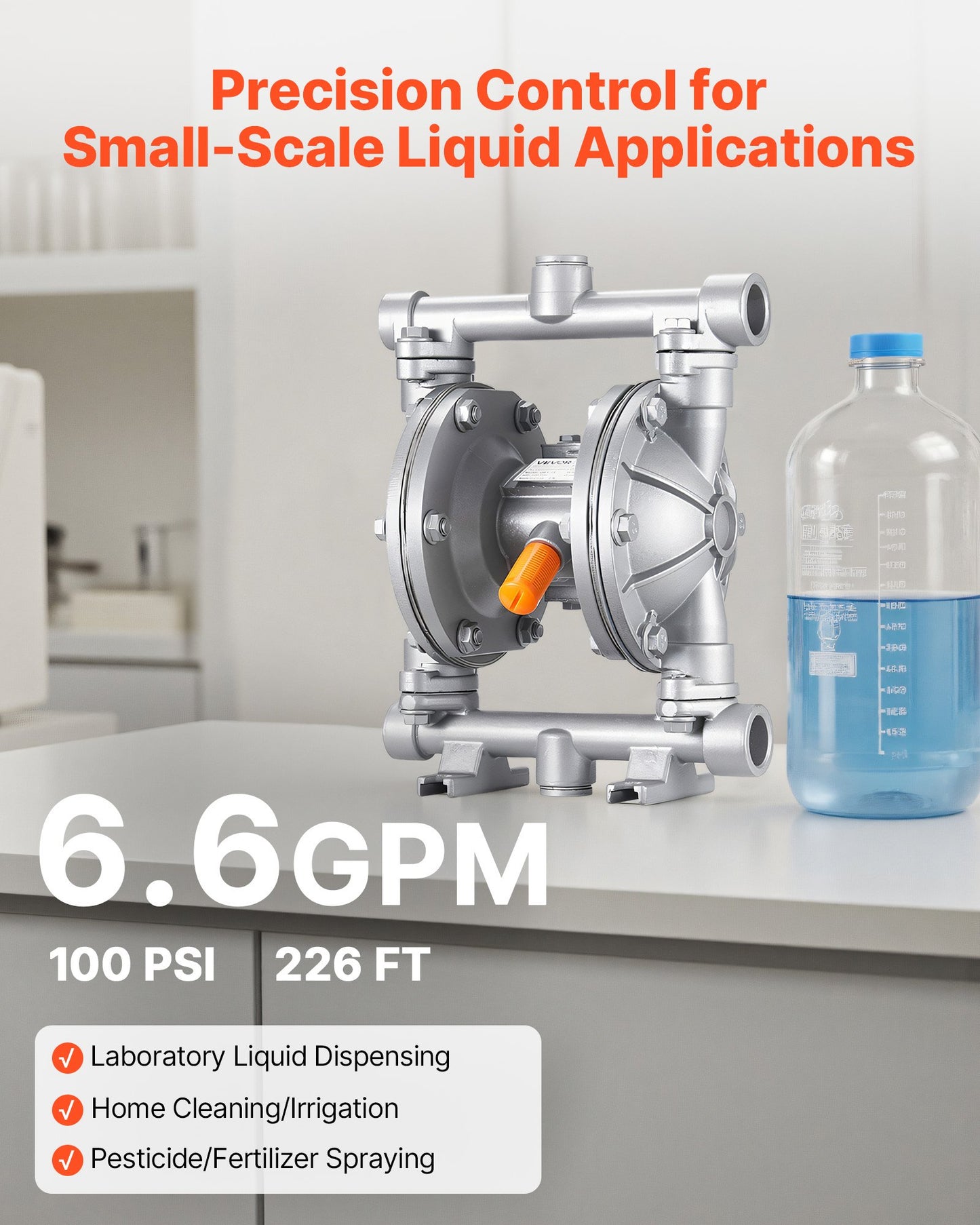 Air Operated Double Diaphragm Pump, 24.98 LPM Max, Standard Inlet & Outlet Air Pneumatic Waste Oil Transfer Pump, Aluminum Alloy Body, Dual Diaphragms, for Diesel, Grease, Kerosene, Gasoline