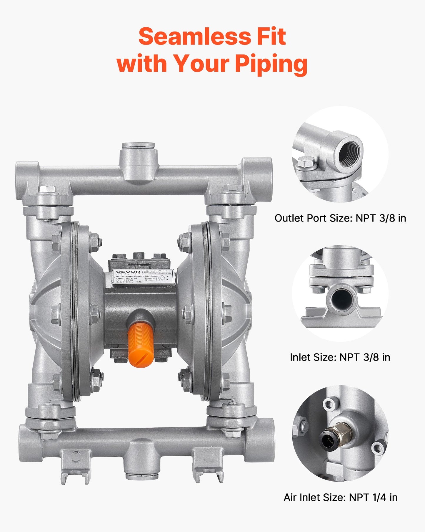 Air Operated Double Diaphragm Pump, 24.98 LPM Max, Standard Inlet & Outlet Air Pneumatic Waste Oil Transfer Pump, Aluminum Alloy Body, Dual Diaphragms, for Diesel, Grease, Kerosene, Gasoline