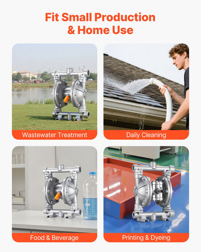Air Operated Double Diaphragm Pump, 24.98 LPM Max, Standard Inlet & Outlet Air Pneumatic Waste Oil Transfer Pump, Aluminum Alloy Body, Dual Diaphragms, for Diesel, Grease, Kerosene, Gasoline