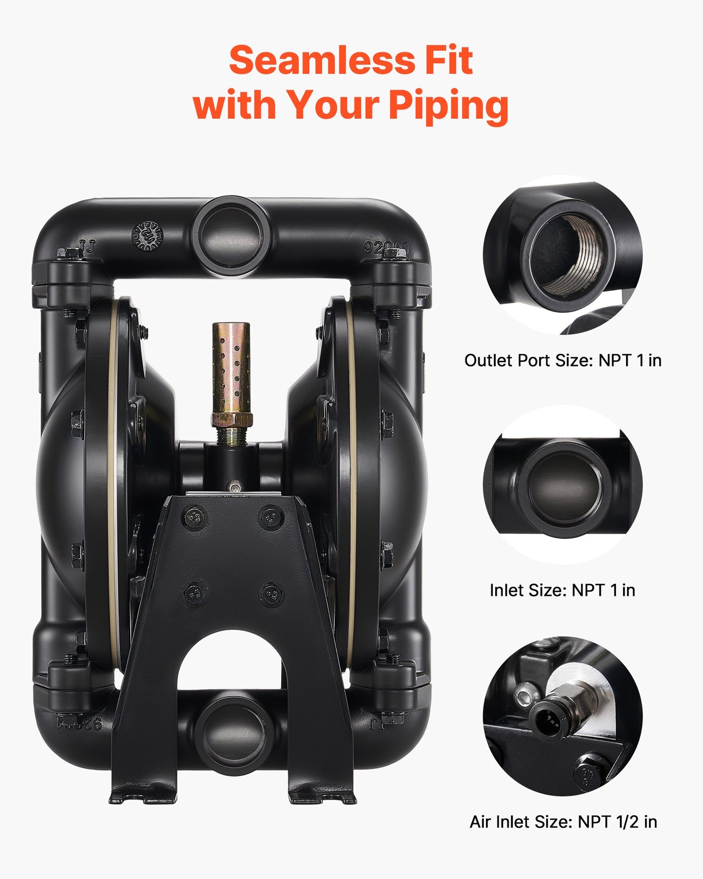 Air Operated Double Diaphragm Pump, 132.49 LPM Max, Standard Inlet & Outlet Air Pneumatic Waste Oil Transfer Pump, Aluminum Alloy Body, Dual Diaphragms, for Diesel, Grease, Kerosene, Gasoline
