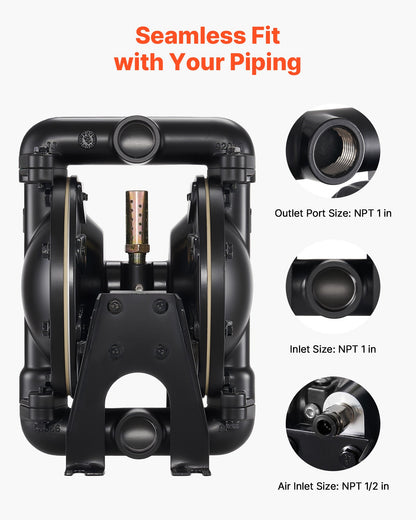 Air Operated Double Diaphragm Pump, 132.49 LPM Max, Standard Inlet & Outlet Air Pneumatic Waste Oil Transfer Pump, Aluminum Alloy Body, Dual Diaphragms, for Diesel, Grease, Kerosene, Gasoline