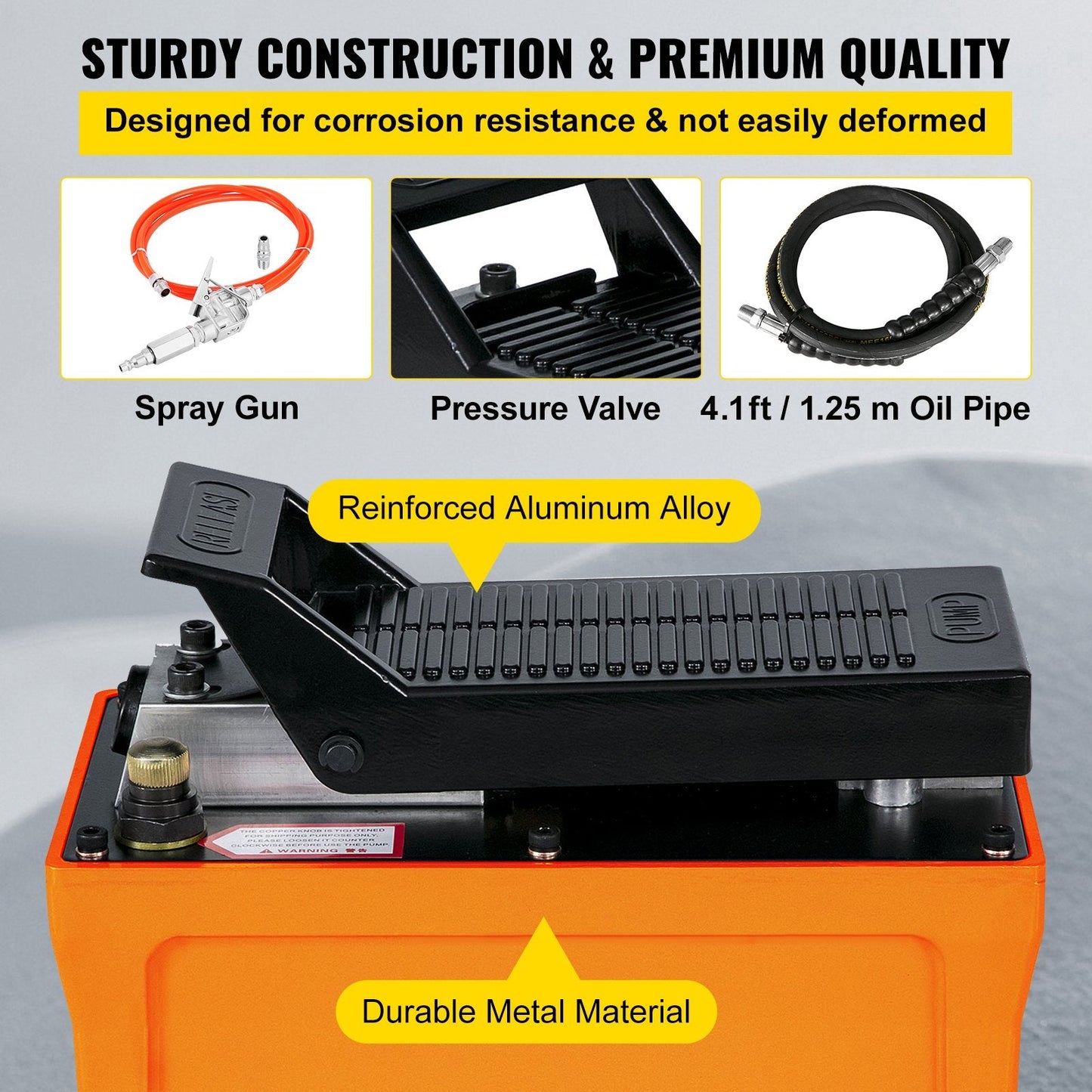 Air Hydraulic Pump with Foot Pedal, 10000 PSI, 1.6L Reservoir, 1.25m Hose