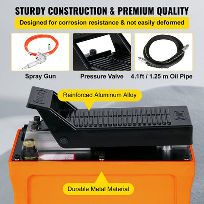 Air Hydraulic Pump with Foot Pedal, 10000 PSI, 1.6L Reservoir, 1.25m Hose