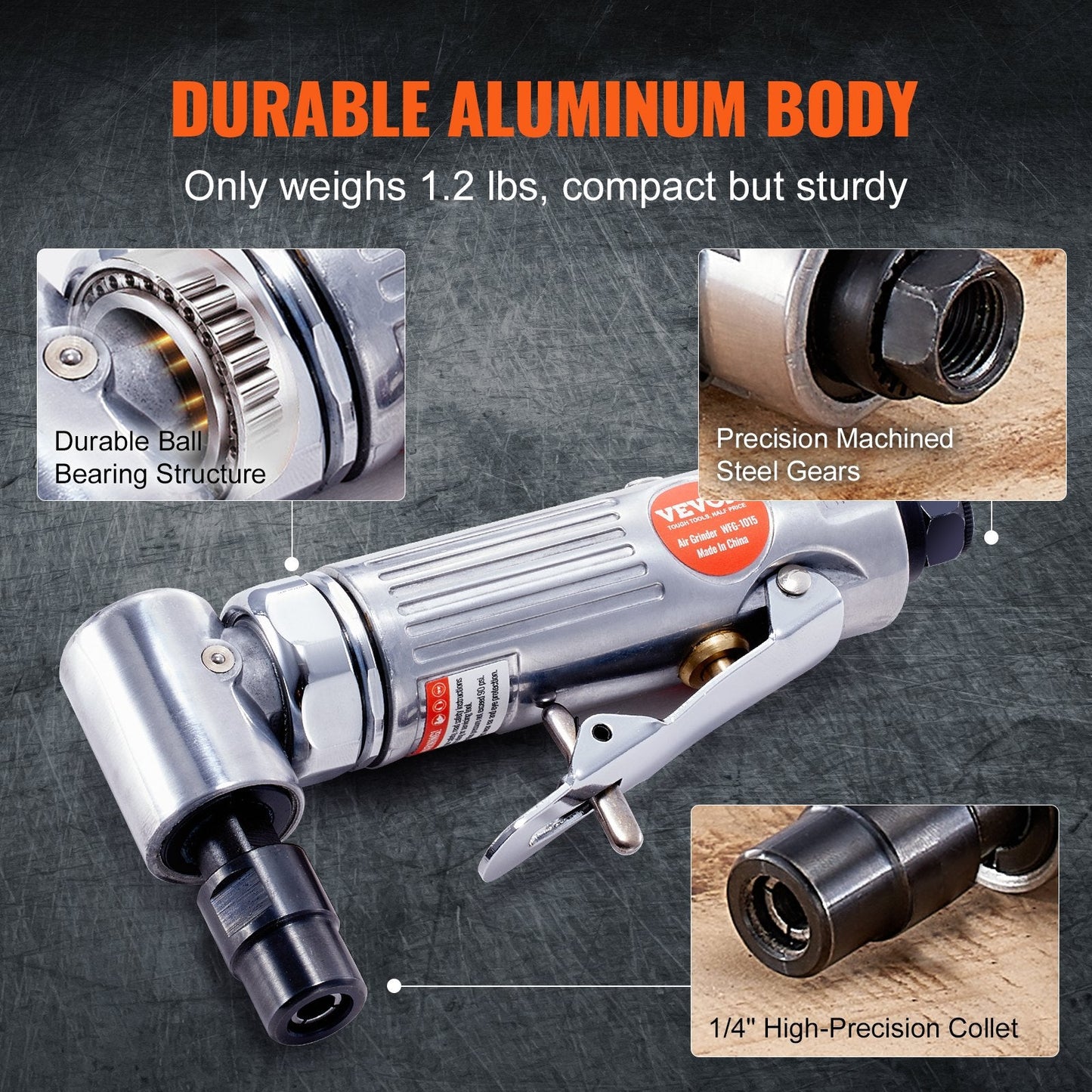 Heavy Duty 0.6m Air Angle Grinder, 20000RPM with 24 Grinding & Polishing Discs
