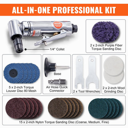 Heavy Duty 0.6m Air Angle Grinder, 20000RPM with 24 Grinding & Polishing Discs