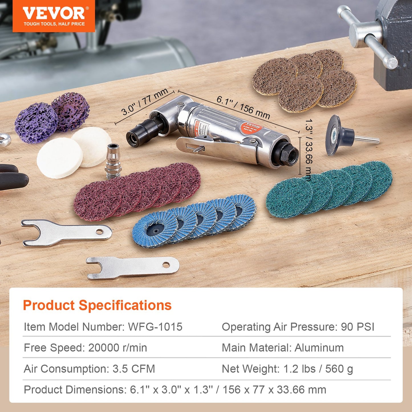 VEVOR Air Angle Die Grinder, 1/4" Right Angle Die Grinder (20000RPM), Heavy Duty