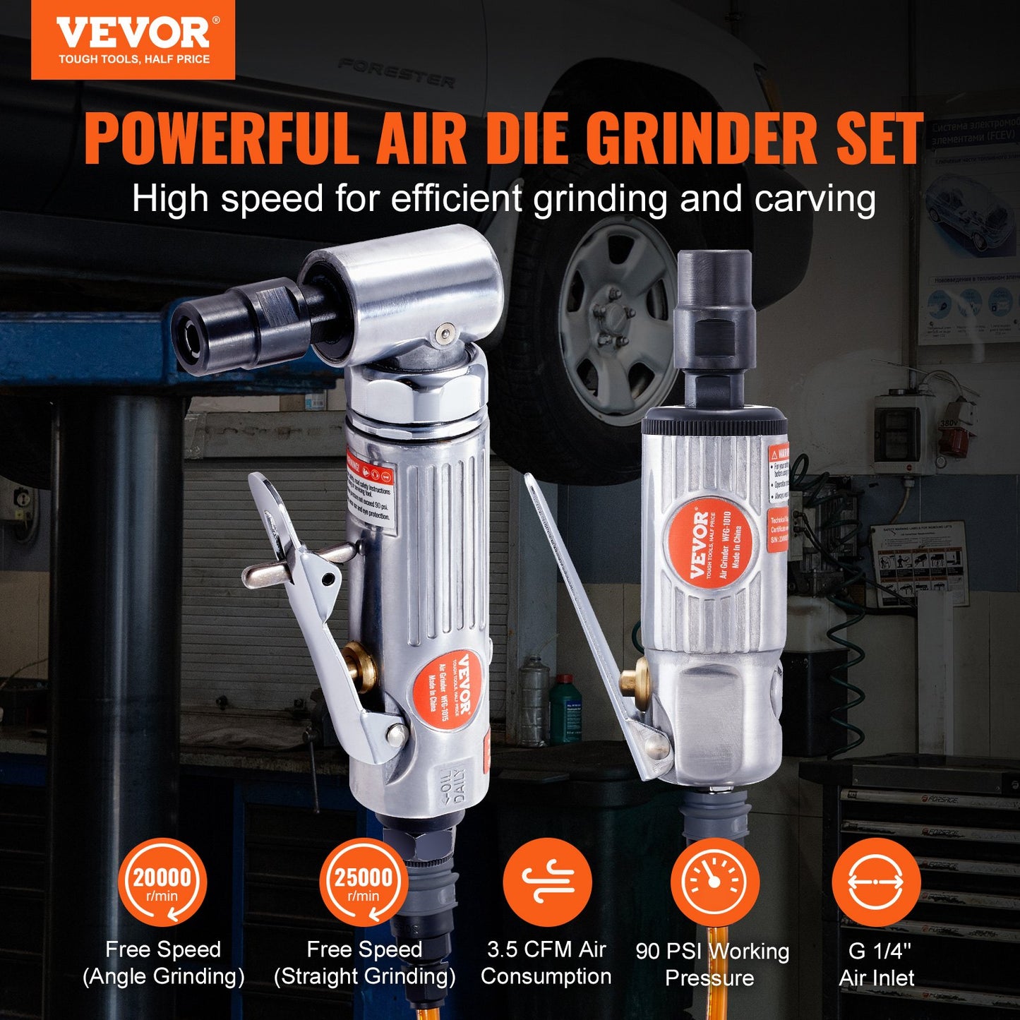 VEVOR Air Die Grinder Kit, Right Angle and Straight Die Grinder Combo, Heavy Duty