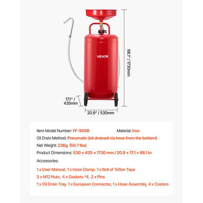 Waste Oil Drain Tank 95L Air Operated Portable Oil Drainer