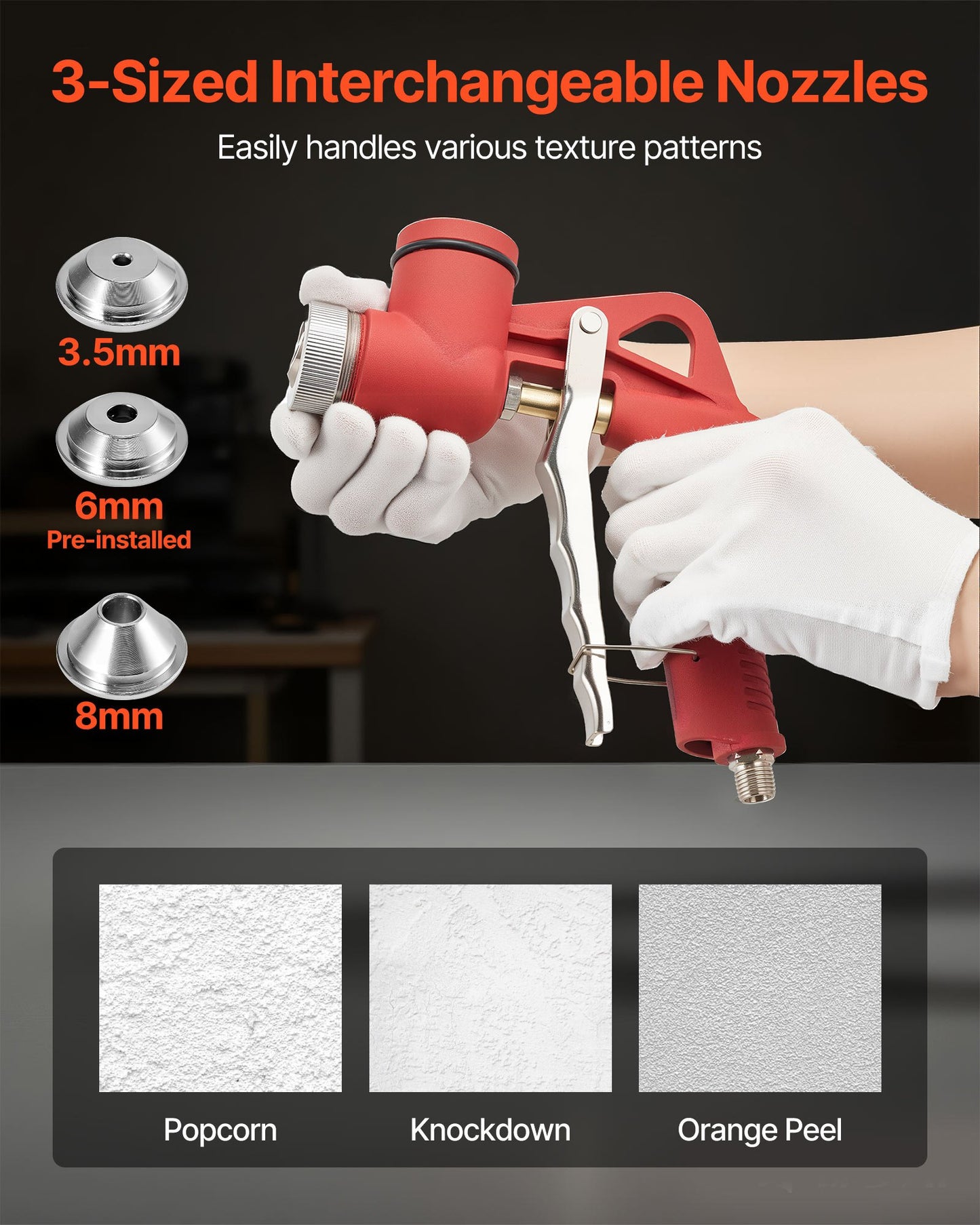 Air Texture Spray Gun, 4.5L Air Hopper Spray Gun, Professional Drywall Texture Painting Sprayer with 3 Nozzles (3.5mm, 6mm, 8mm) for Popcorn, Knockdown, Orange Peel Textures