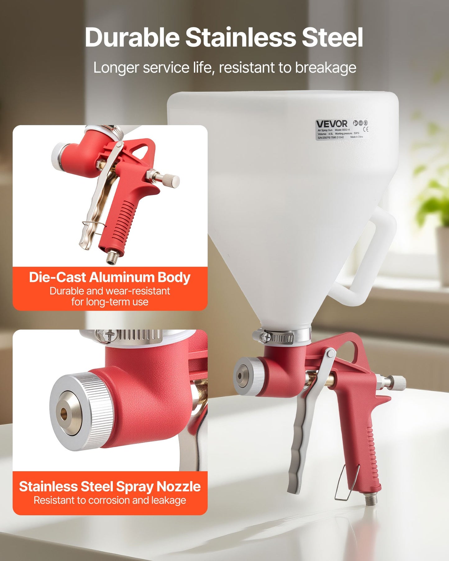 Air Texture Spray Gun, 4.5L Air Hopper Spray Gun, Professional Drywall Texture Painting Sprayer with 3 Nozzles (3.5mm, 6mm, 8mm) for Popcorn, Knockdown, Orange Peel Textures