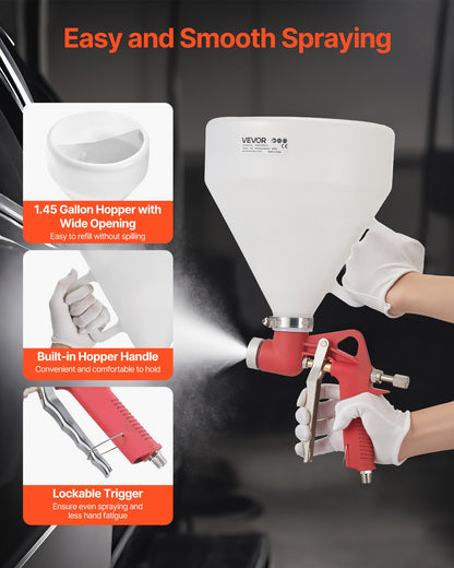 Air Texture Spray Gun, 4.5L Air Hopper Spray Gun, Professional Drywall Texture Painting Sprayer with 3 Nozzles (3.5mm, 6mm, 8mm) for Popcorn, Knockdown, Orange Peel Textures