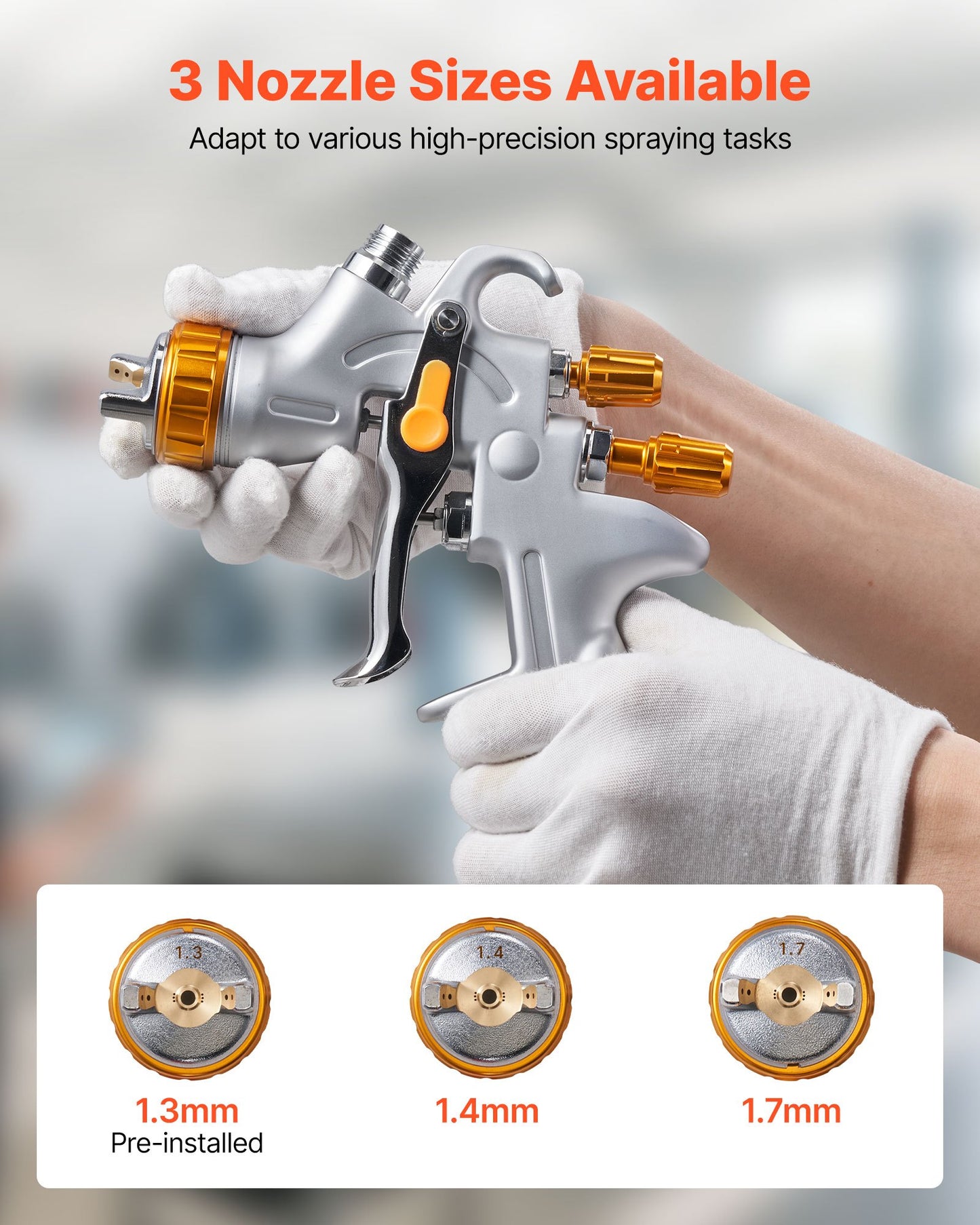 HVLP Air Spray Gun, Gravity Feed Paint Sprayer Gun with 3 Nozzles (1.3/1.4/1.7mm), 600ml Capacity Auto Paint Sprayer with Air Regulator for Automotive Primers, Clear Coats & Topcoats