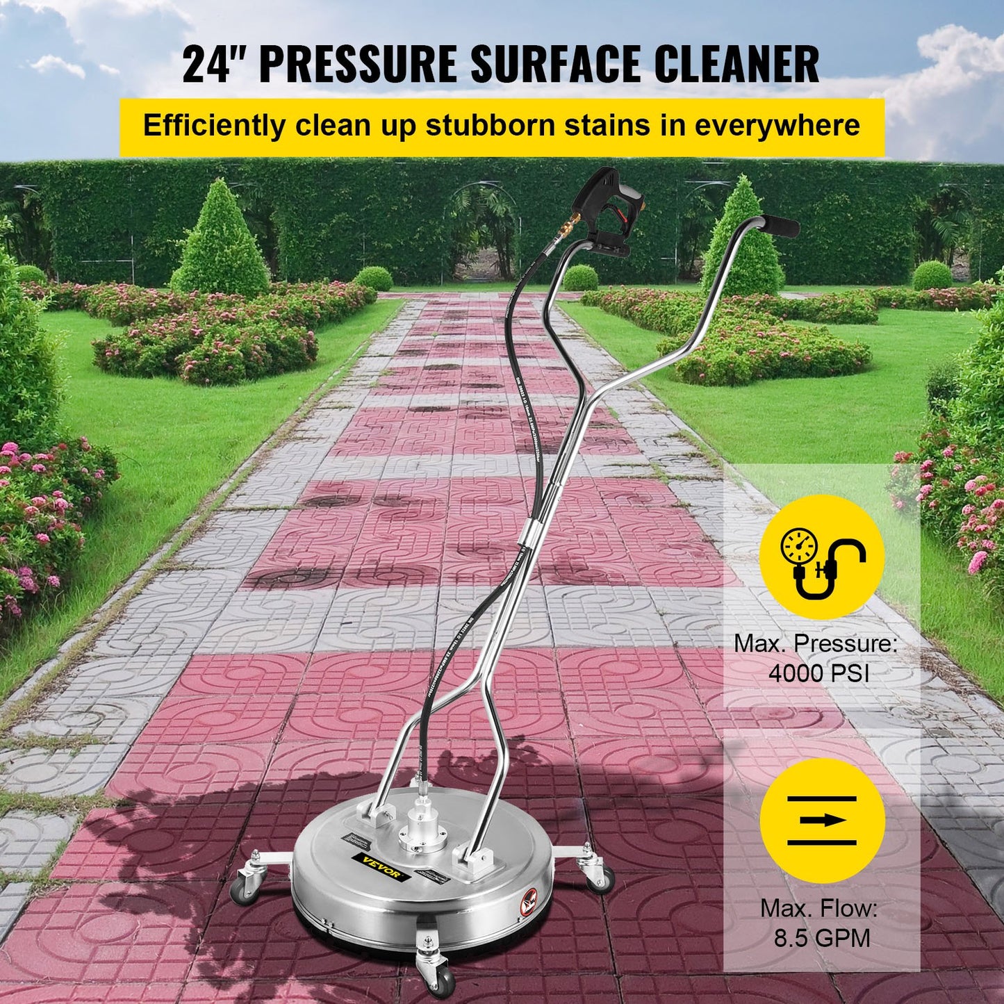 VEVOR Pressure Washer Surface Cleaner, 23\'\', Max. 4000 PSI Pressure by 3 Nozzles