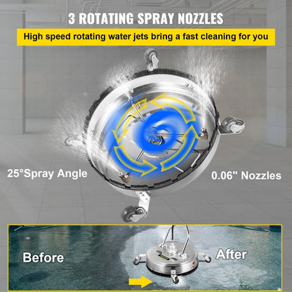 Pressure Washer Surface Cleaner, 0.58m, 4000 PSI, 3 Nozzles, Stainless Steel Frame