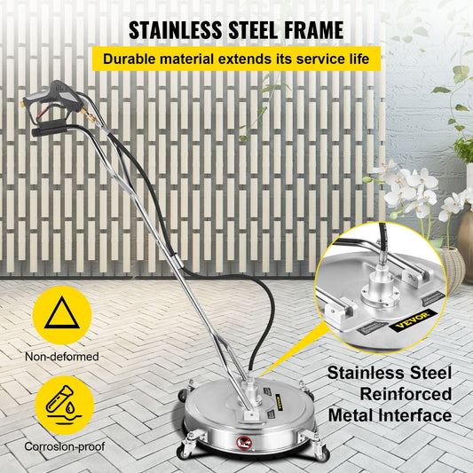 Pressure Washer Surface Cleaner, 0.58m, 4000 PSI, 3 Nozzles, Stainless Steel Frame