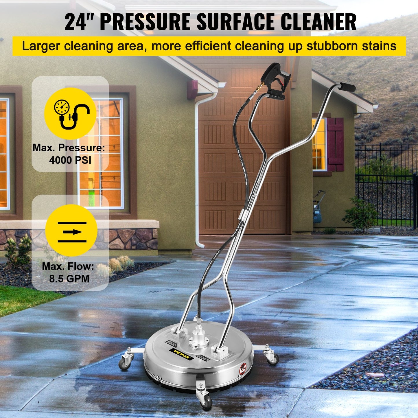 VEVOR Pressure Washer Surface Cleaner, 24'', Max. 4000 PSI by 2 Strong Nozzles for