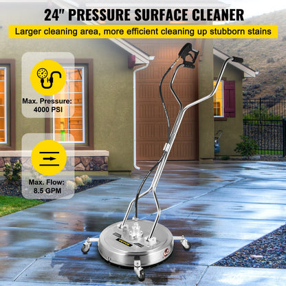 VEVOR Pressure Washer Surface Cleaner, 24'', Max. 4000 PSI by 2 Strong Nozzles for