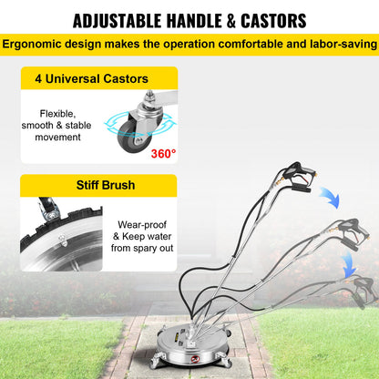 VEVOR Pressure Washer Surface Cleaner, 24'', Max. 4000 PSI by 2 Strong Nozzles for