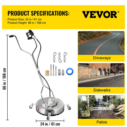 VEVOR Pressure Washer Surface Cleaner, 24'', Max. 4000 PSI by 2 Strong Nozzles for