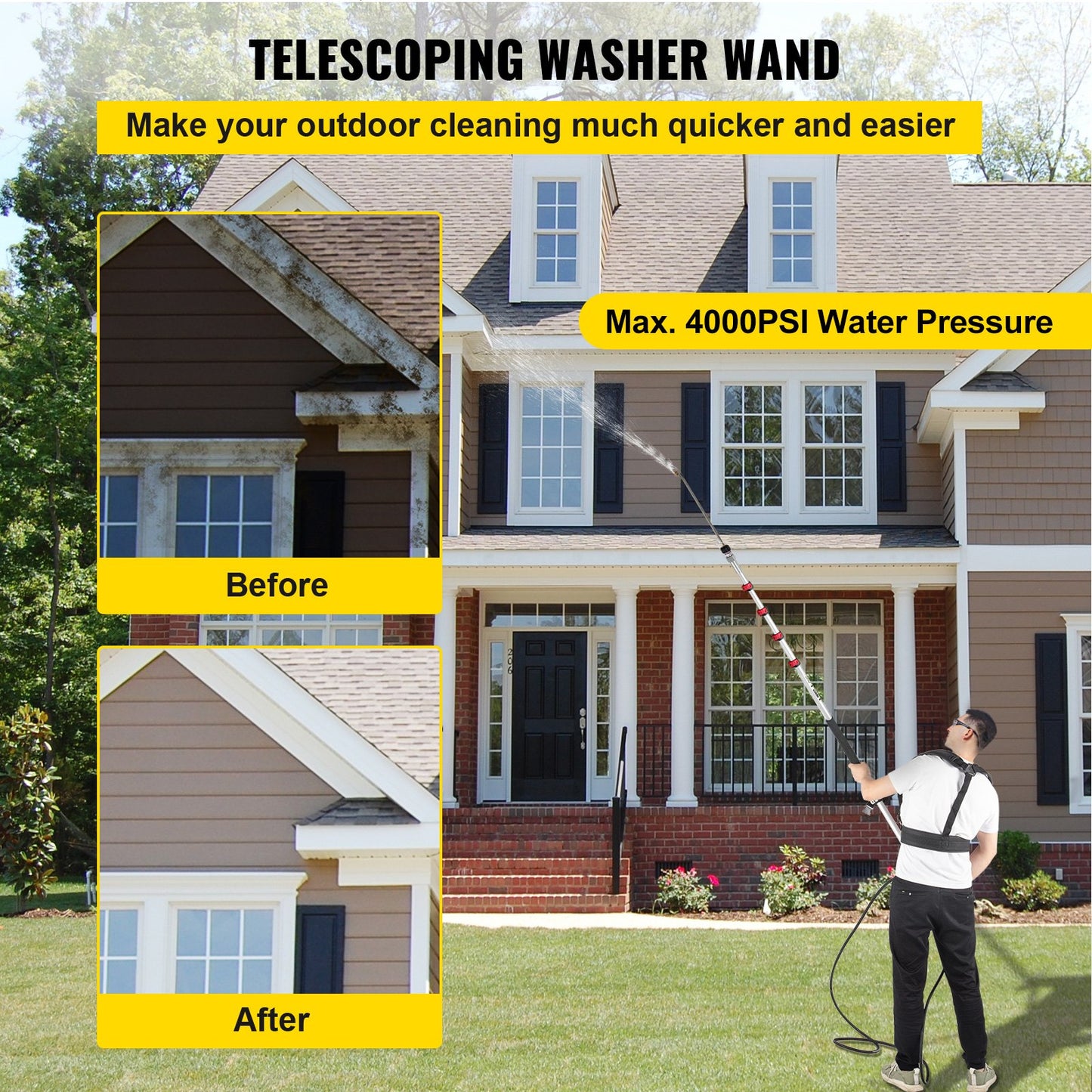 VEVOR Telescoping Pressure Washer Wand, 20 ft 5-Section Length Adjustable, Max.