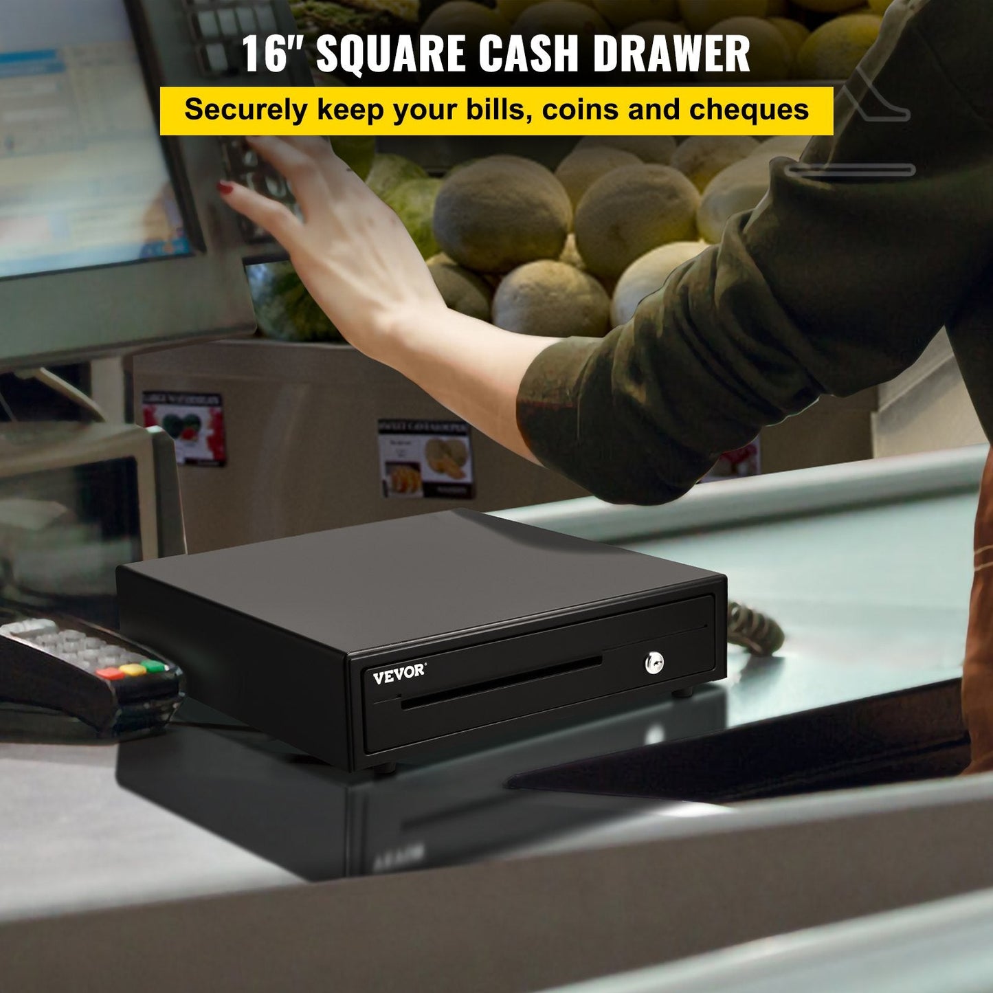 Heavy Duty Cash Drawer for POS Systems with 5 Bill & 6 Coin Trays, 41 cm Wide