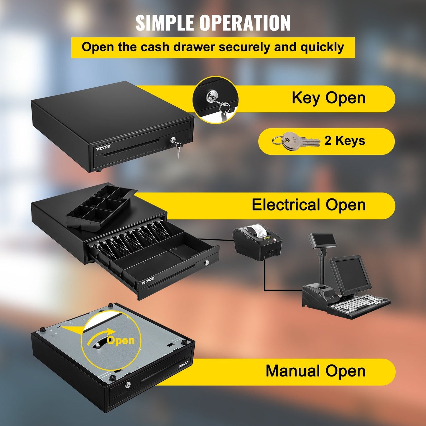 Heavy Duty Cash Drawer for POS Systems with 5 Bill & 6 Coin Trays, 41 cm Wide