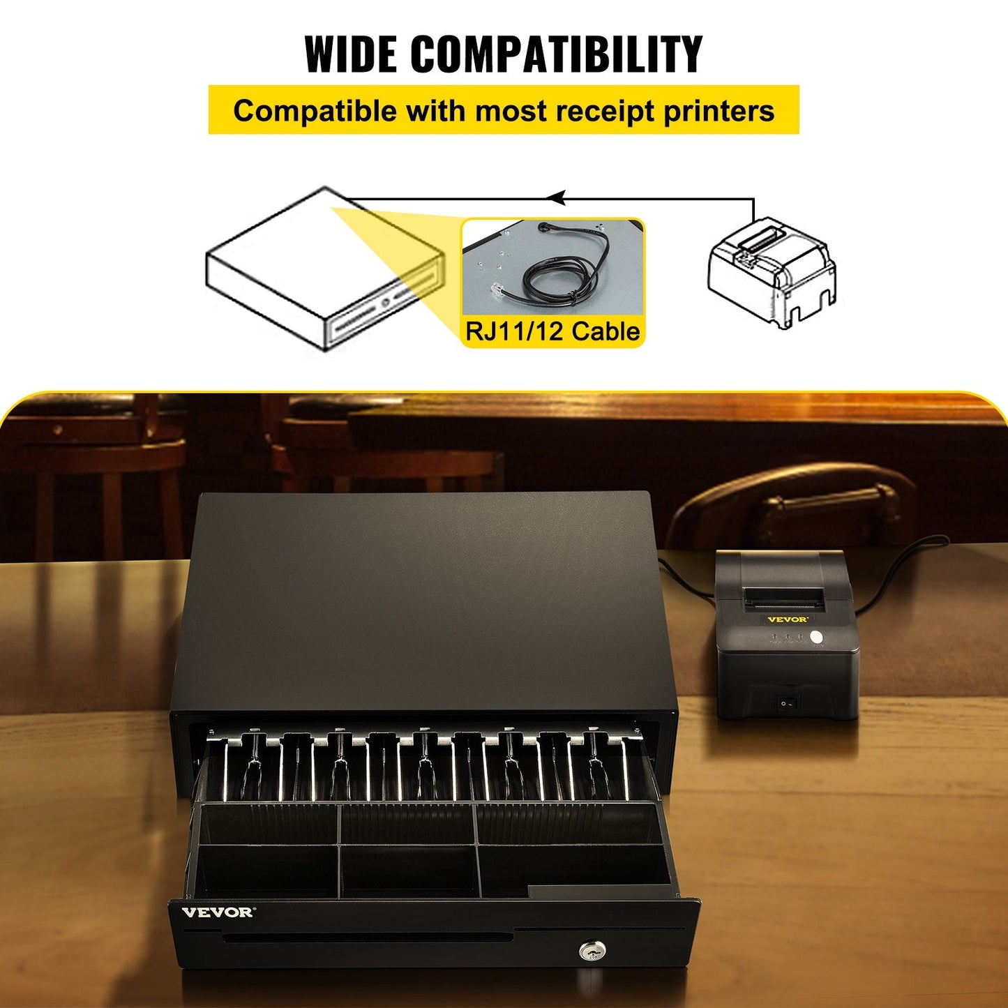 Heavy Duty Cash Drawer for POS Systems with 5 Bill & 6 Coin Trays, 41 cm Wide