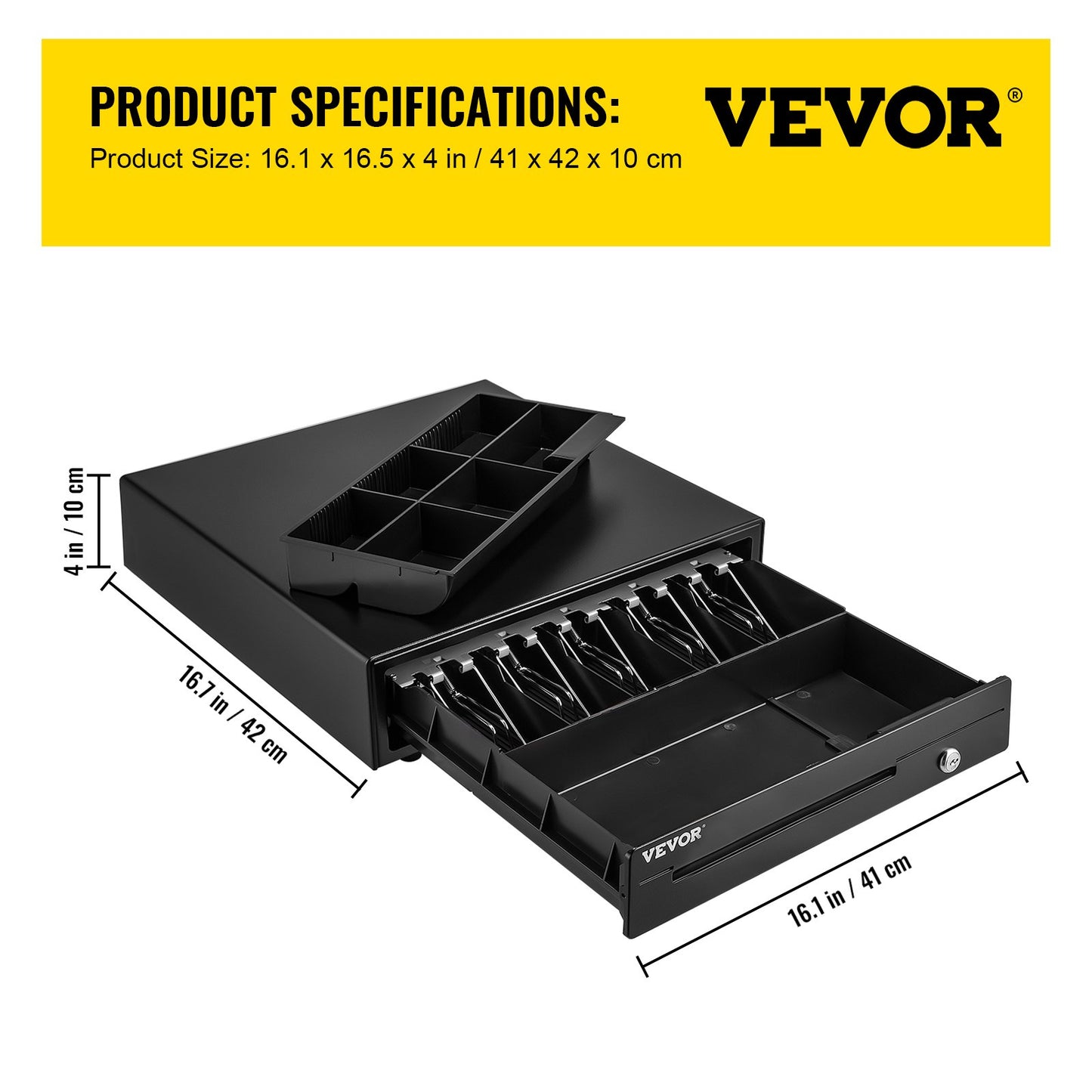 VEVOR Cash Register Drawer, 16" 12 V, for POS System with 5 Bill 6 Coin Cash Tray,