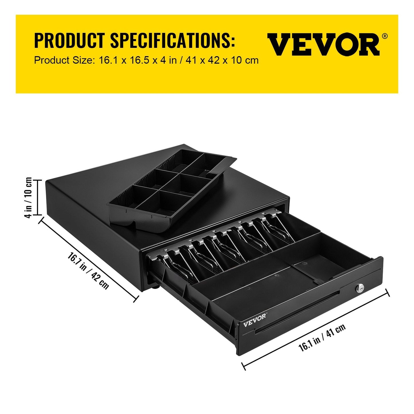 Heavy Duty Cash Drawer for POS Systems with 5 Bill & 6 Coin Trays, 41 cm Wide