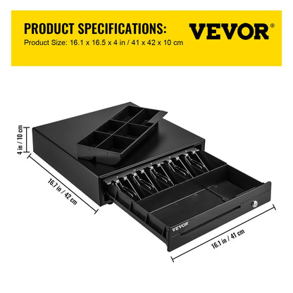 Heavy Duty Cash Drawer for POS Systems with 5 Bill & 6 Coin Trays, 41 cm Wide